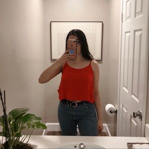 Red Flowy Open Back Tank Top Blouse